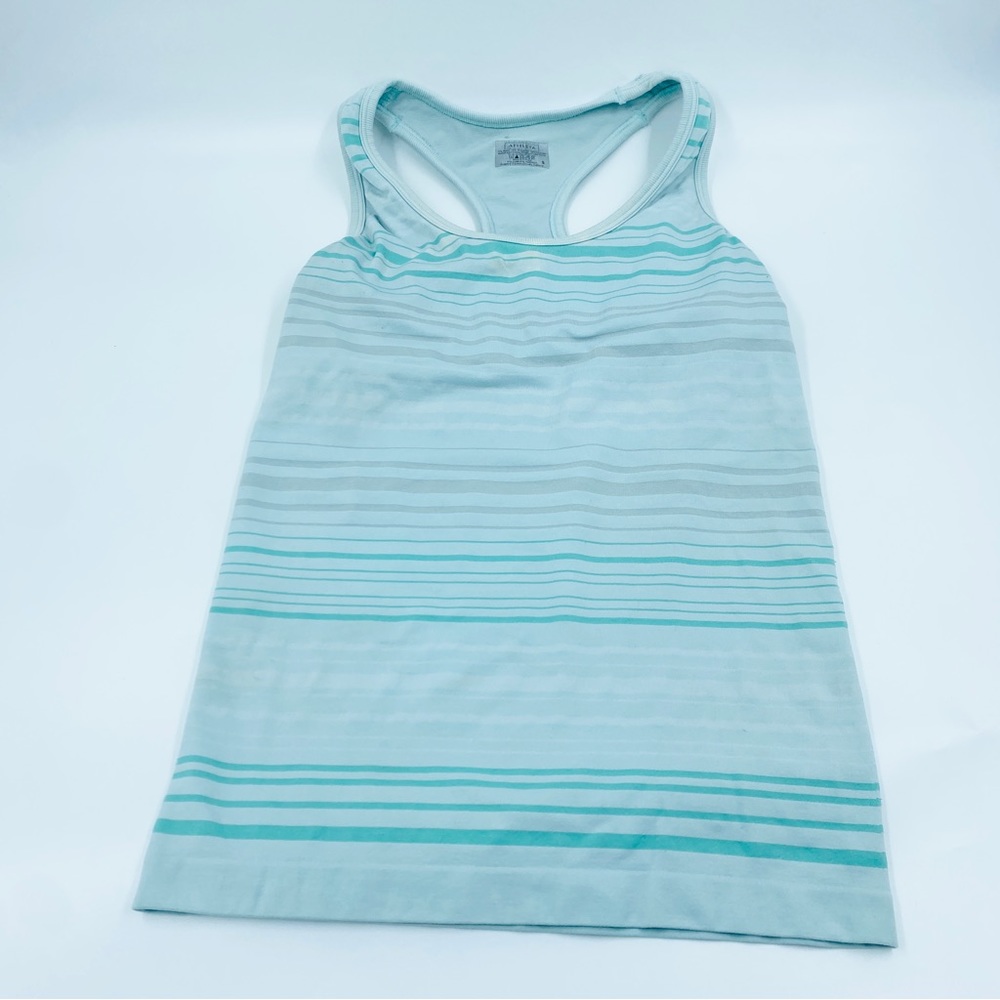 Athleta Racerback Built in Bra Tank Top Striped Blue Green S